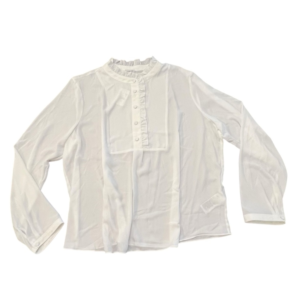 J Crew Factory Long Sleeve White Top Blouse Ruffles Size 18 High Neck NEW $80 - Picture 2 of 16